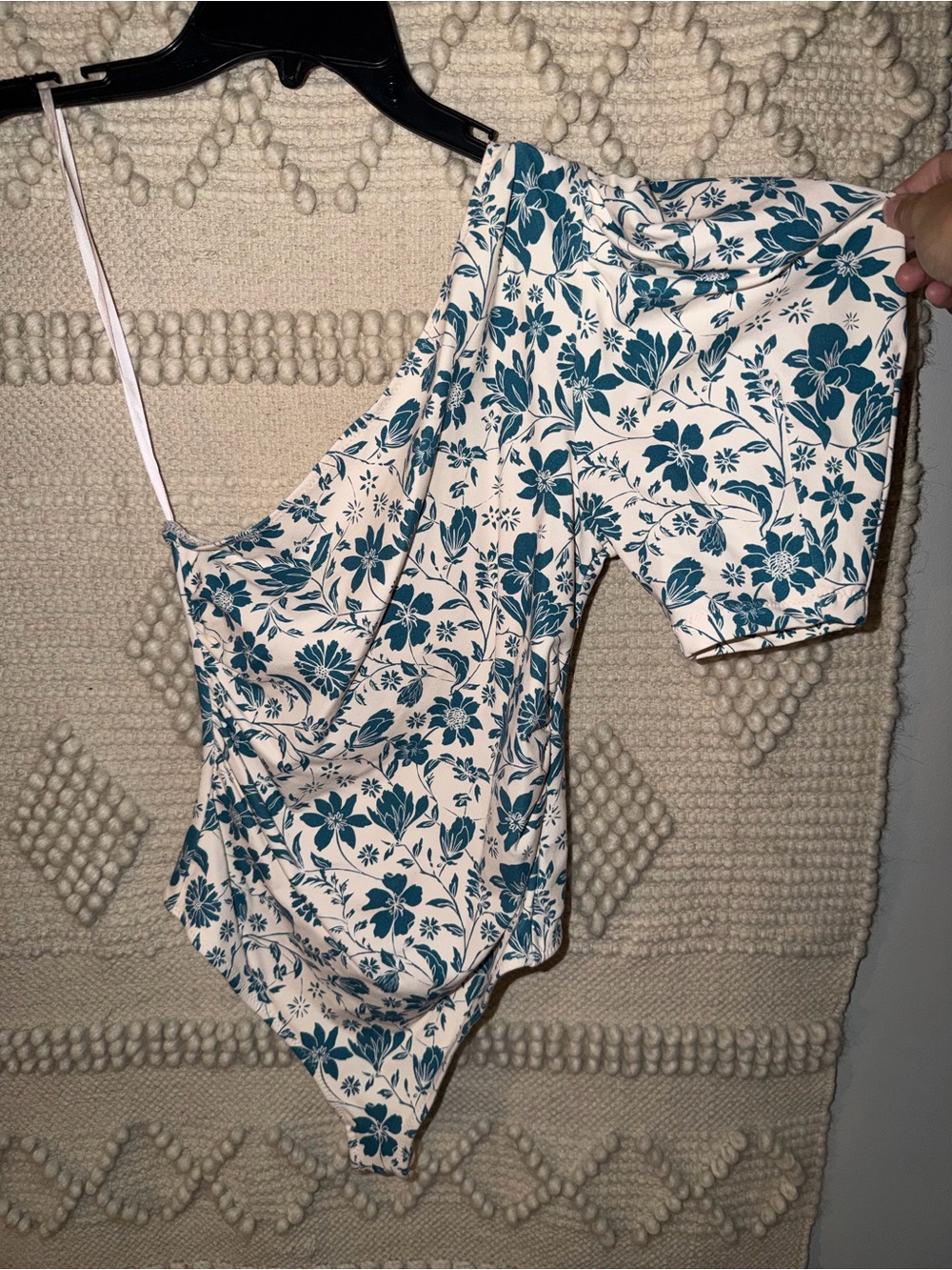 One-Shoulder Teal Floral Bodysuit